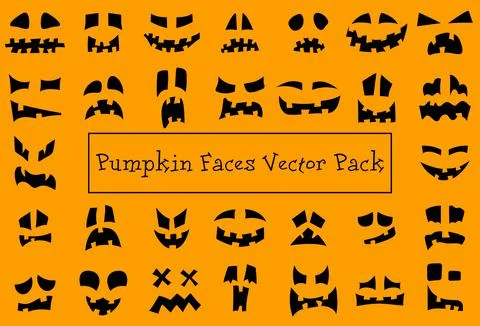 Pumpkin Faces Smileys Vector Set. Halloween Jack Lantern Icons Collection. Scary Stock Illustration
