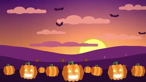 Pumpkin Field at Sunset Halloween Background with Fireflies Stock Footage 345640873