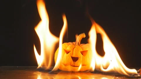 Pumpkin in fire movement slow motion, beautiful fire movement, Stock-Footage 68344051