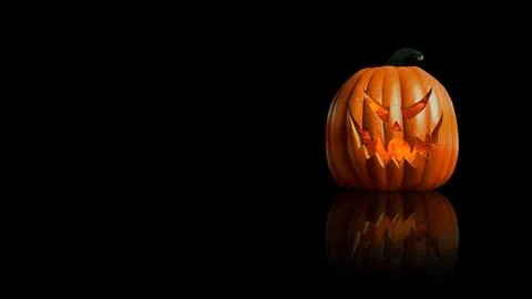 Pumpkin with Flames on Reflective Black Stock Illustration