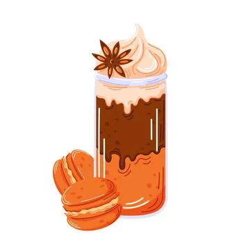 Pumpkin flavored coffee drink with whipped cream star anise spice and orange Stock Illustration