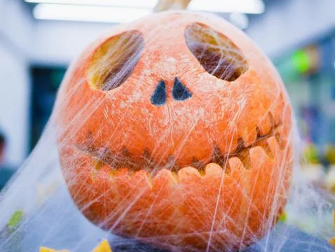 Pumpkin in the form of a smiley on the web Fotos Stock