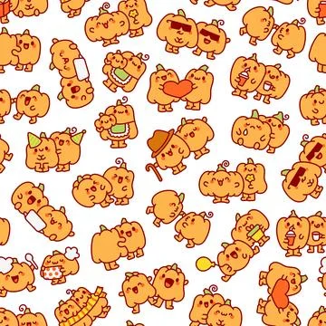 Pumpkin friend seamless pattern set Ilustração Stock