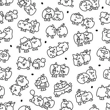 Pumpkin friend seamless pattern set Ilustração Stock