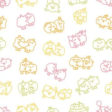 Pumpkin friend seamless pattern set Ilustração Stock