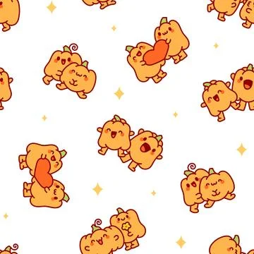 Pumpkin friend seamless pattern set Ilustração Stock