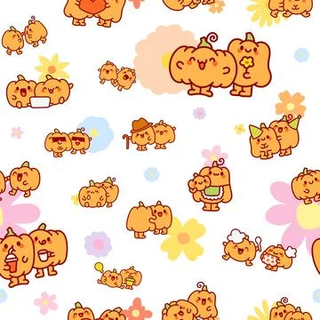 Pumpkin friend seamless pattern set Ilustração Stock
