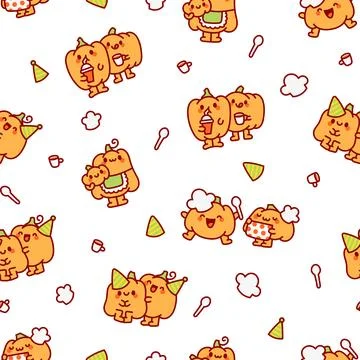Pumpkin friend seamless pattern set Ilustração Stock