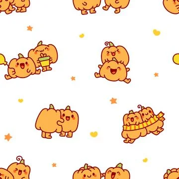Pumpkin friend seamless pattern set Ilustração Stock