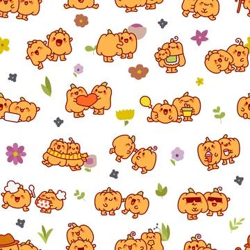 Pumpkin friend seamless pattern set Ilustração Stock