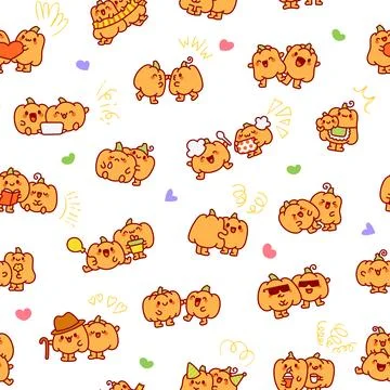 Pumpkin friend seamless pattern set Ilustração Stock