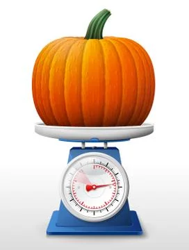 Pumpkin fruit on scale pan Stock Illustration