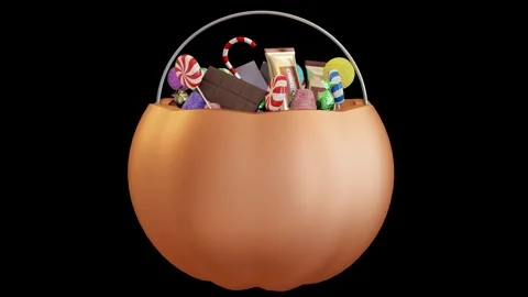 Pumpkin full of candies Video stock 303636709