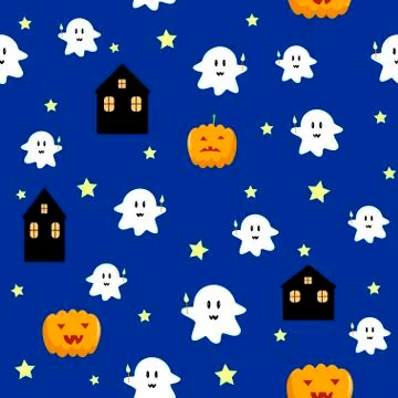 Pumpkin ghost seamless pattern vector Stock Illustration