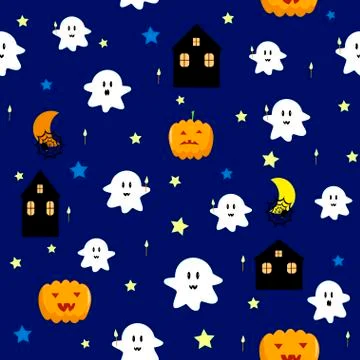 Pumpkin ghost seamless pattern vector Stock Illustration