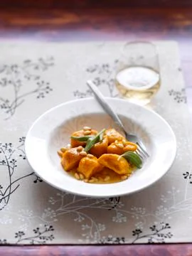 Pumpkin Gnocchi with Pine Nuts and Rosemary Stock Photos