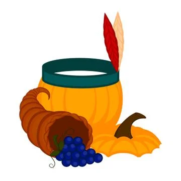 Pumpkin with grapes and a cornucopia Stock Illustration