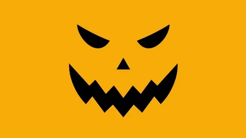 Pumpkin halloween animated black jack o lantern face silhouette on solid oran Stock Footage 346704463