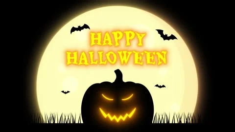 Pumpkin halloween animated greeting text with full moon, bats, and jack o l.. Stock Footage 346704464