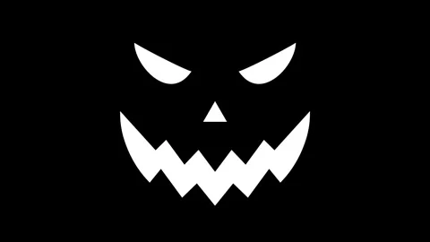Pumpkin halloween animated jack o lantern minimalist face in white on black.. Stock Footage 346704430