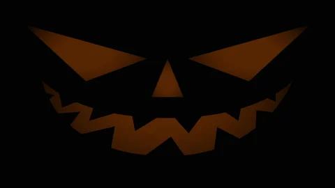 Pumpkin for Halloween flickers in dark close-up. Animated glowing demon face Stock Footage 138406418
