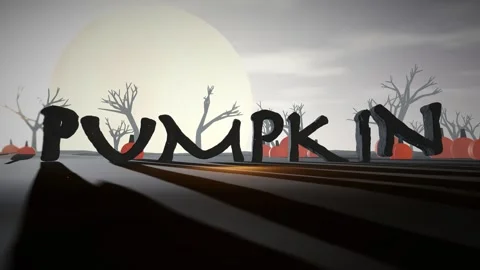 Pumpkin Halloween Graveyard Full Moon Cinematic 3D Text Seamless Loop Stock Footage 342364923