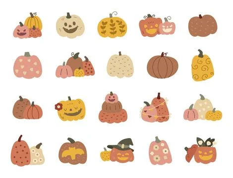 Pumpkin halloween vegetable set Stock Illustration