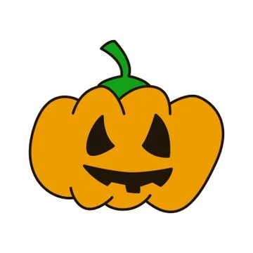 Pumpkin hand drawn flat line icon on white Stock Illustration