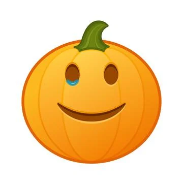 Pumpkin with happy face with tears Large size of Halloween emoji Ilustración de archivo