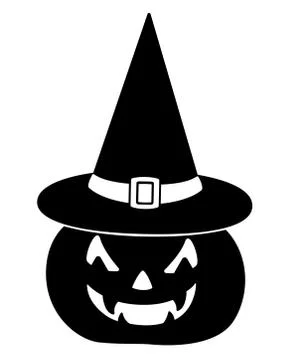 Pumpkin in a hat - black vector silhouette for pictogram or logo. Halloween Illustrazione stock