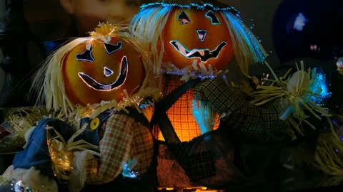 Pumpkin Heads Saturated 2 Video stock 219594137