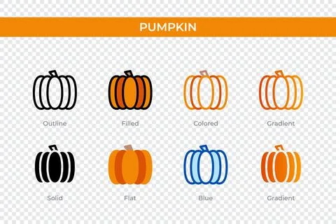 Pumpkin icon in different style. pumpkin vector icons designed in outline, .. Stock Illustration