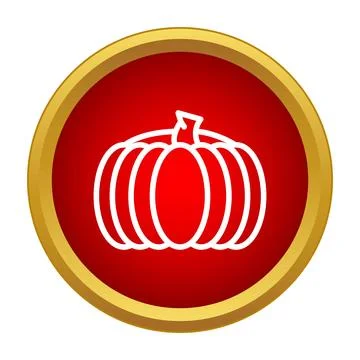 Pumpkin icon on red button with gold border Stock Illustration