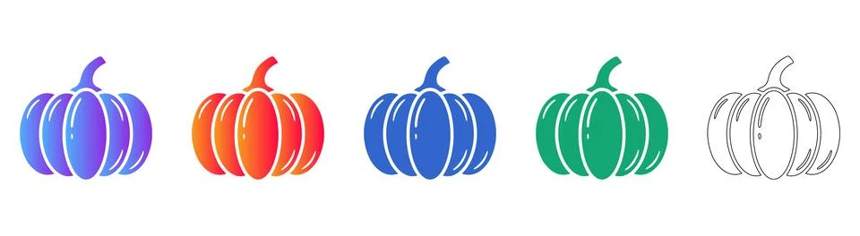 Pumpkin Icon Set in Gradient and Line Styles Stock-Illustration