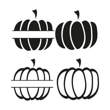 Pumpkin icon set modern decor for autumn.Vector black silhouette. Stock Illustration