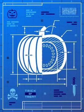 Pumpkin image as blueprint drawing Stock Illustration