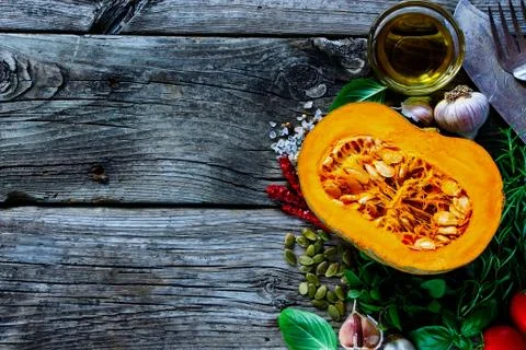 Pumpkin with ingredients Stock Photos