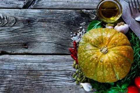 Pumpkin with ingredients Stock Photos