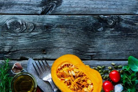 Pumpkin with ingredients Stock Photos