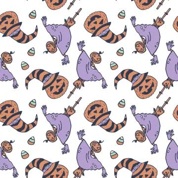 Pumpkin jack and scarecrow seamless pattern Stock Illustration