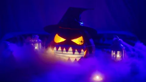 Pumpkin jack o lantern in a medical mask Stock Footage 218035461
