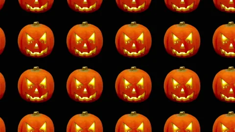 Pumpkin jack o' lantern pattern, seamless looping. Halloween background Stock Footage 138845189