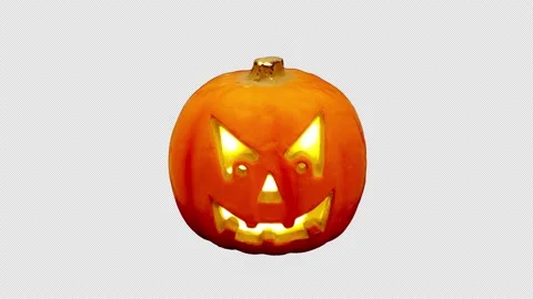 Pumpkin jack o' lantern shining isolated on alpha channel, seamless looping Stock Footage 138844895
