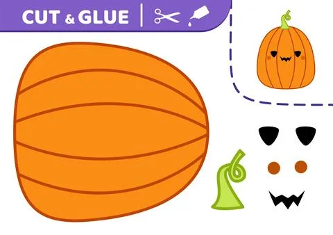 Pumpkin jack o lantern. Squishmallow. Cut and glue. Applique. Paper game Stock Illustration