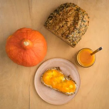 Pumpkin jam in a jar Stock Photos