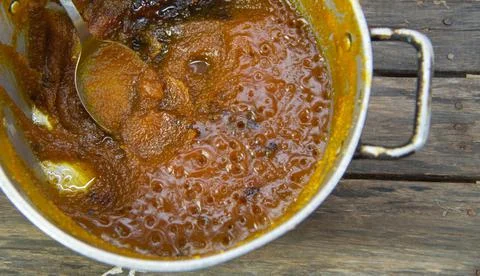Pumpkin jam made in copper pot Stock Photos