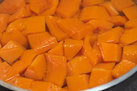 Pumpkin jam in a preparation pan Stock Photos