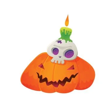 Pumpkin Lantern and Skull Green Candle Stock Illustration