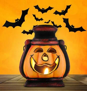 Pumpkin lantern with candle Stock Photos