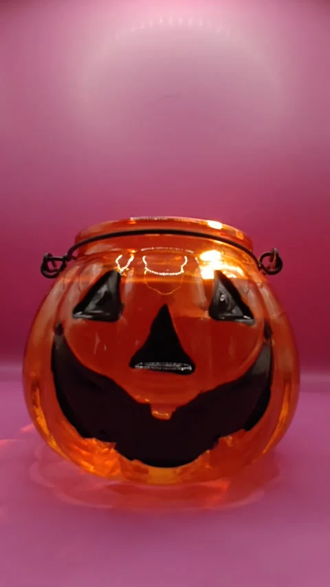 Pumpkin lantern close-up wide-angle camera Video stock 319789211